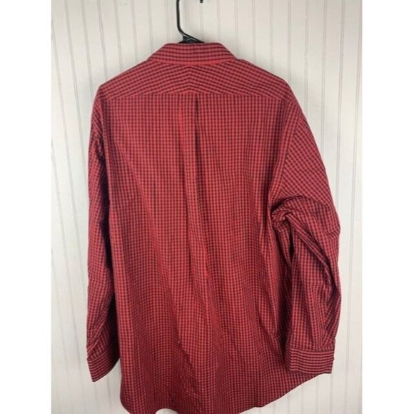 Lands End Size 17.5 34 Mens Long Sleeve Red Plaid Shirt Traditional Fit … - Picture 3 of 3